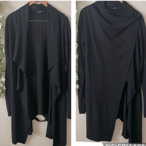 Alembika Black Drape Oversized Belted Cardigan Sweater Wrap